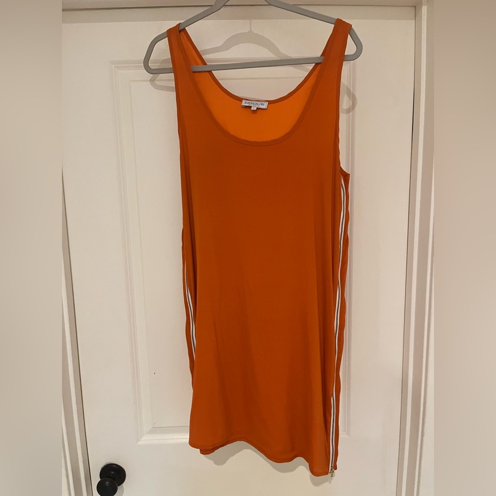Emerson Fry Orange Silk Zipper Mini Dress
